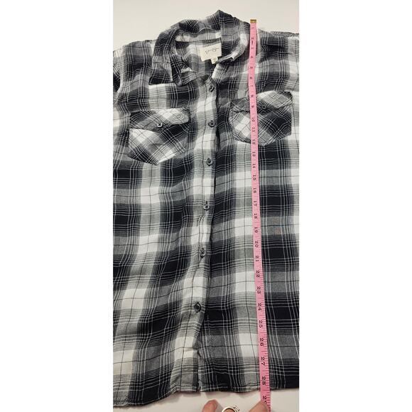 Jessica Simpson XL black white buffalo plaid holiday winter LIGHT flannel button - Picture 8 of 8